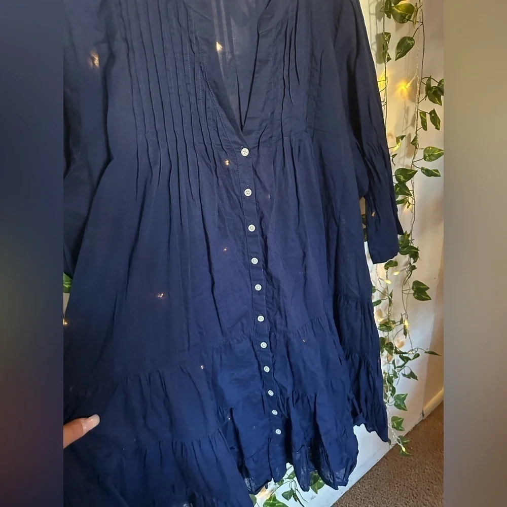 J. Crew Button Front Tiered Cover Up Dress Blue Cotton Voile